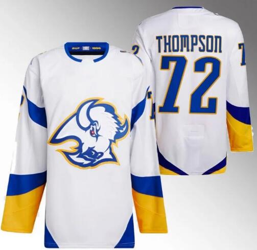 Men's Buffalo Sabres #72 Tage Thompson White 2022 23 Reverse Retro Stitched Jersey