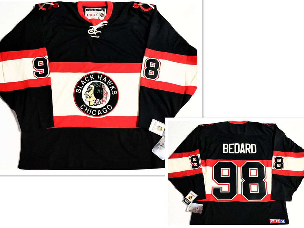 Men's CHICAGO BLACKHAWKS #98 CONNOR BEDARD CCM CLASSIC NHL BLACK LICENSED HOCKEY JERSEY