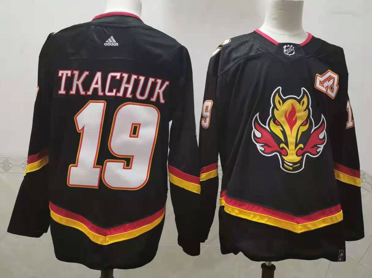 Men's Calgary Flames #19 Matthew Tkachuk Black 2021 Retro Stitched NHL Jersey