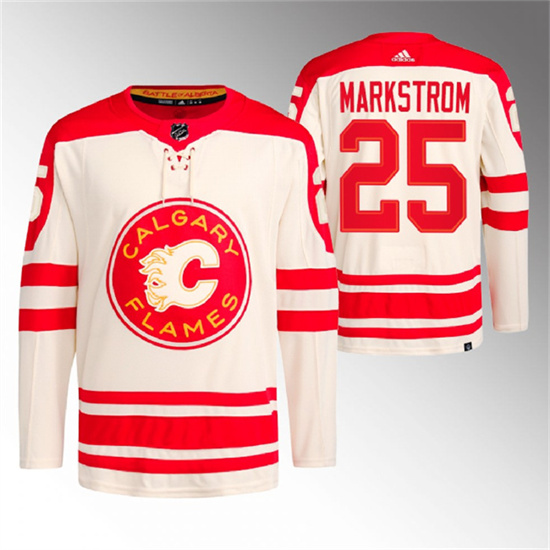 Men's Calgary Flames #25 Jacob Markstrom 2023 Cream Heritage Classic Primegreen Stitched Jersey