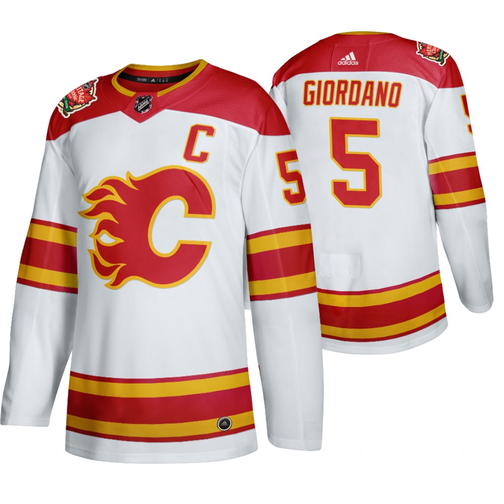 Men's Calgary Flames #5 Mark Giordano 2019 Heritage Classic Authentic White Jersey