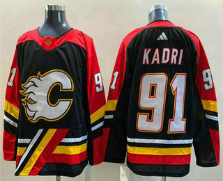 Men's Calgary Flames #91 Nazem Kadri Black 2022 Reverse Retro Stitched Jersey