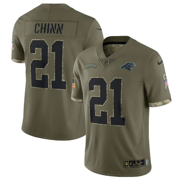 Men's Carolina Panthers #21 Jeremy Chinn 2022 Olive Salute To Service Limited Stitched Jersey