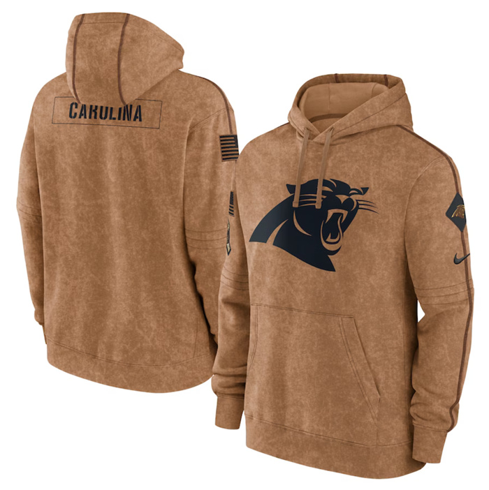 Men's Carolina Panthers 2023 Brown Salute To Service Pullover Hoodie