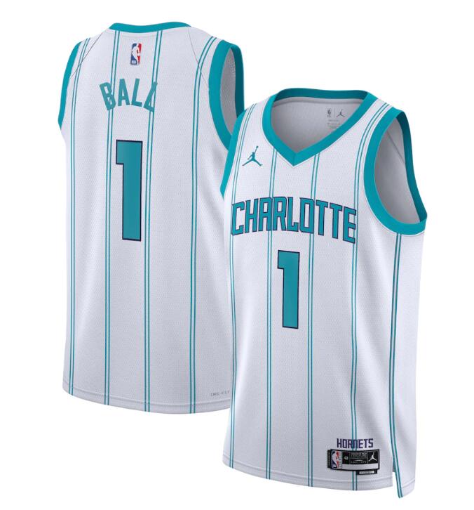 Men's Charlotte Hornets #1 LaMelo Ball White Stitched Basketball Jersey