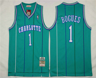 Men's Charlotte Hornets #1 Muggsy Bogues 1992-93 Blue Hardwood Classics Soul Swingman Throwback Jersey