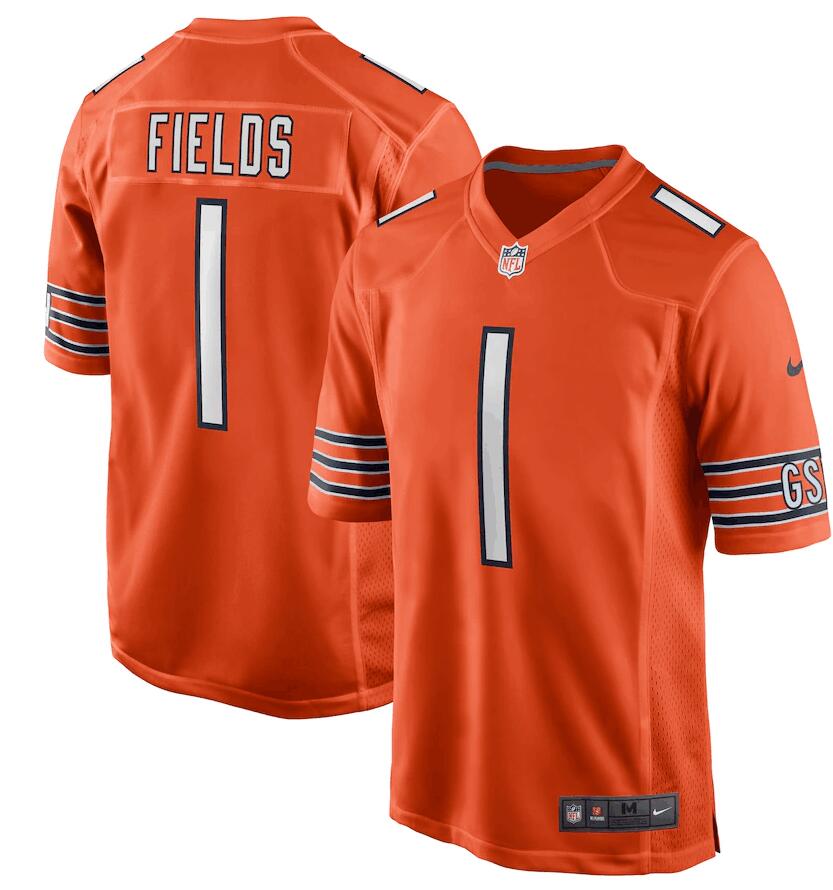 Men's Chicago Bears #1 Justin Fields Orange 2021 NFL Draft First Round Pick Game nike Jersey