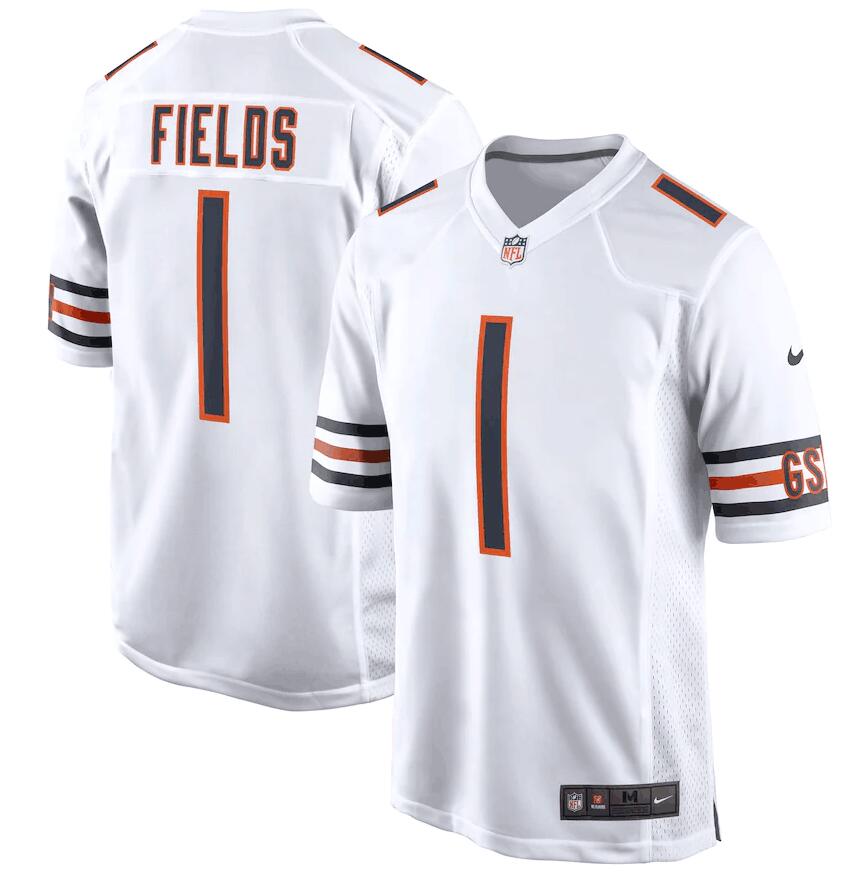 Men's Chicago Bears #1 Justin Fields white 2021 NFL Draft First Round Pick Game nike Jersey