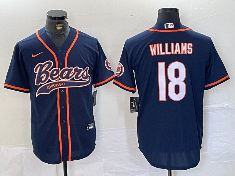 Men's Chicago Bears #18 Caleb Williams Navy BlueWith Patch Cool Base Stitched Baseball Jersey