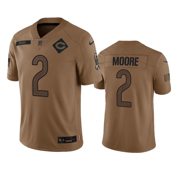 Men's Chicago Bears #2 DJ Moore 2023 Brown Salute To Service Limited Football Stitched Jersey