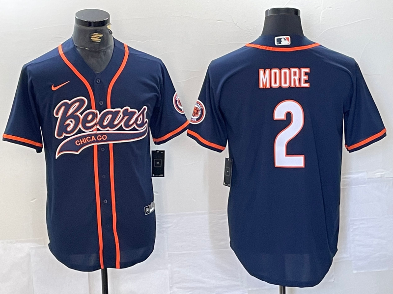 Men's Chicago Bears #2 DJ Moore Navy BlueWith Patch Cool Base Stitched Baseball Jersey