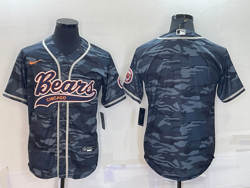 Men's Chicago Bears Blank Grey Camo With Patch Cool Base Stitched Baseball Jersey