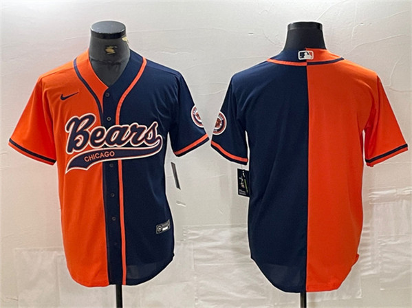 Men's Chicago Bears Blank Orange Navy Split With Patch Cool Base Stitched Baseball Jersey