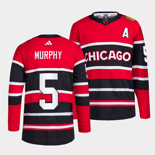 Men's Chicago Blackhawks #5 Connor Murphy Red Black 2022 Reverse Retro Stitched Jersey