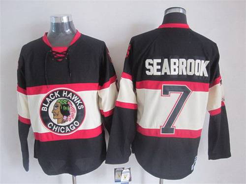 Men's Chicago Blackhawks #7 Brent Seabrook Black Third CCM Vintage Throwback Jersey
