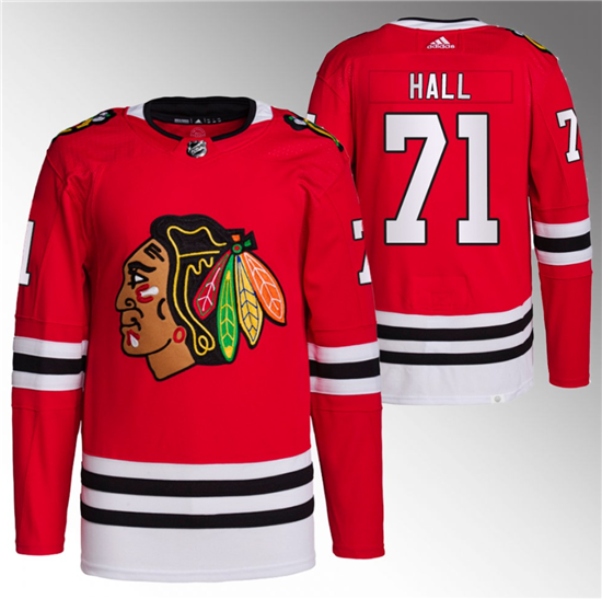 Men's Chicago Blackhawks #71 Taylor Hall Red Stitched Hockey Jersey
