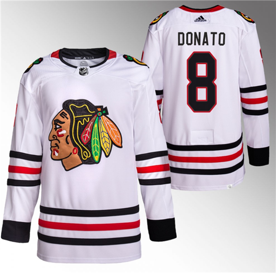 Men's Chicago Blackhawks #8 Ryan Donato White Stitched Hockey Jersey