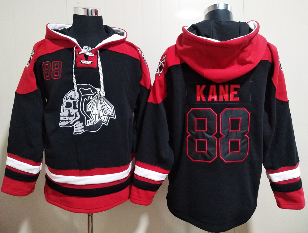 Men's Chicago Blackhawks #88 Patrick Kane Black All Stitched Hooded Sweatshirt Ageless Must-Have Lace-Up Pullover Hoodie