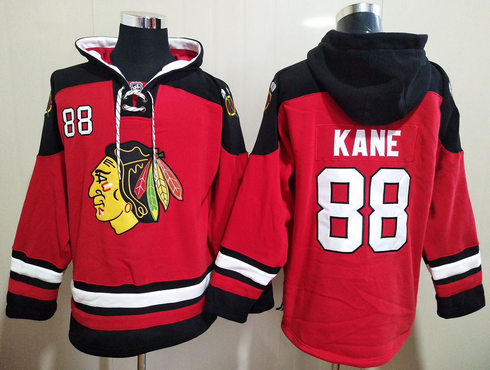 Men's Chicago Blackhawks #88 Patrick Kane Red All Stitched Hooded Sweatshirt Ageless Must-Have Lace-Up Pullover Hoodie