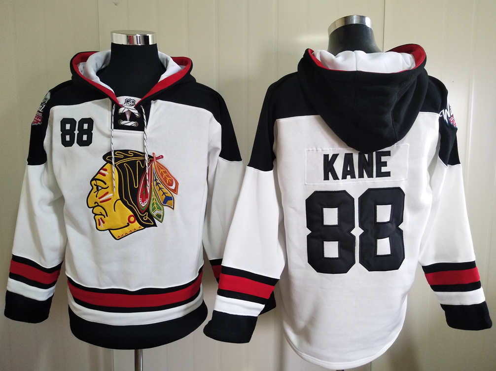 Men's Chicago Blackhawks #88 Patrick Kane White All Stitched Hooded Sweatshirt Ageless Must-Have Lace-Up Pullover Hoodie
