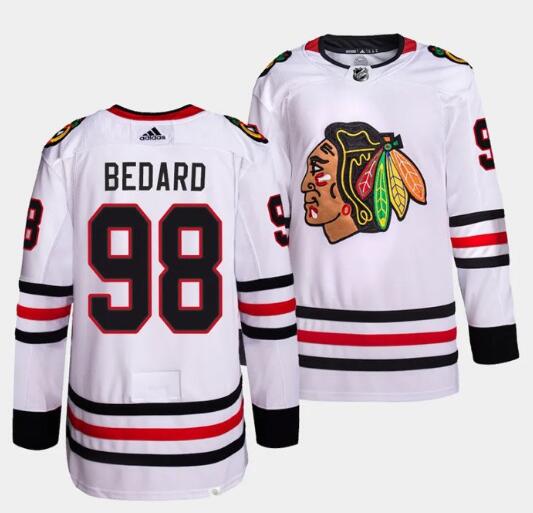Men's Chicago Blackhawks #98 Connor Bedard White Away Authentic Stitched Hockey Jersey