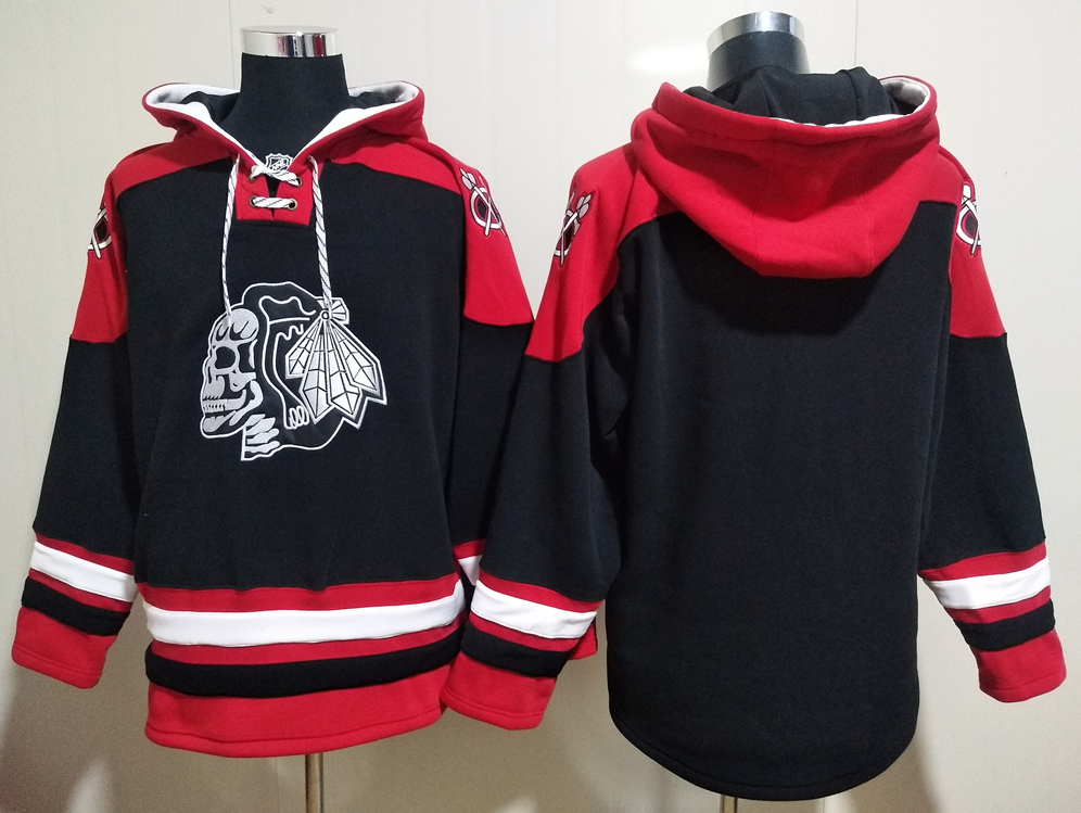 Men's Chicago Blackhawks Blank Black All Stitched Hooded Sweatshirt Ageless Must-Have Lace-Up Pullover Hoodie