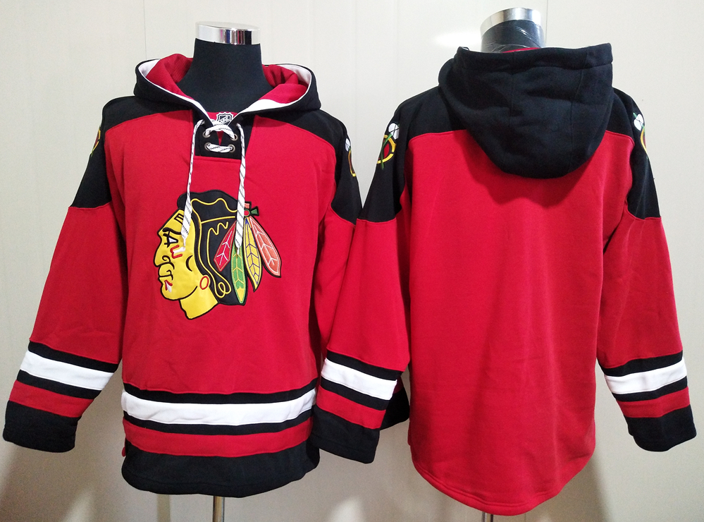 Men's Chicago Blackhawks Blank Red All Stitched Hooded Sweatshirt Ageless Must-Have Lace-Up Pullover Hoodie