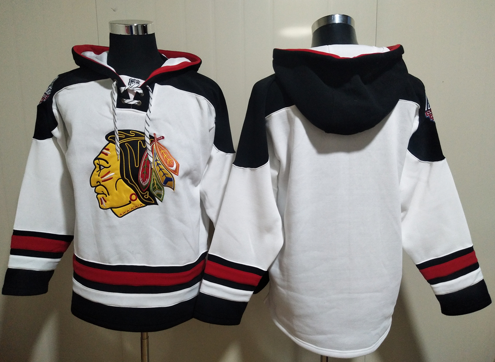 Men's Chicago Blackhawks Blank White All Stitched Hooded Sweatshirt Ageless Must-Have Lace-Up Pullover Hoodie