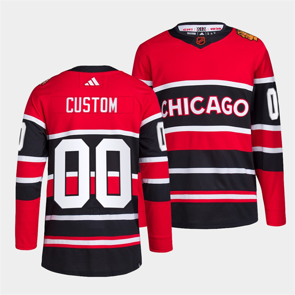 Men/Women/Youth Chicago Blackhawks Custom Red Black 2022 Reverse Retro Stitched Jersey