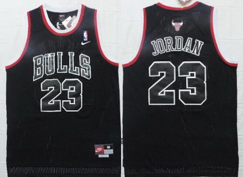 Men's Chicago Bulls #23 Michael Jordan All Black With White Outline Soul Swingman Jersey