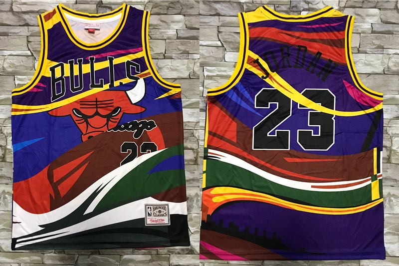 Men's Chicago Bulls #23 Michael Jordan Multi Color Hardwood Classics Soul Swingman Throwback Printed NBA Jersey