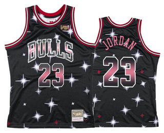 Men's Chicago Bulls #23 Michael Jordan Starry Black Hardwood Classics Soul Swingman Throwback Jersey