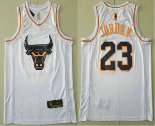 Men's Chicago Bulls #23 Michael Jordan White Golden Nike Swingman Stitched NBA Jersey