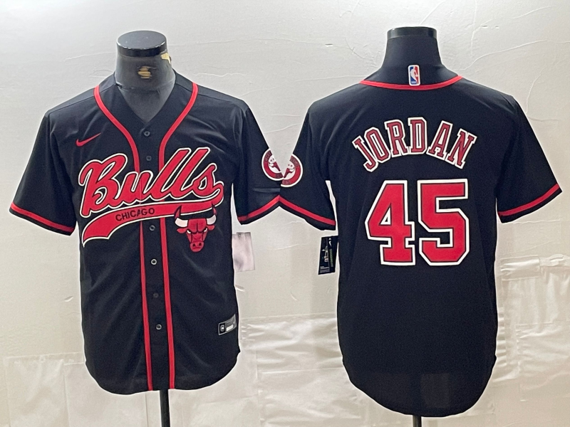 Men's Chicago Bulls #45 Michael Jordan Black Cool Base Stitched Baseball Jersey