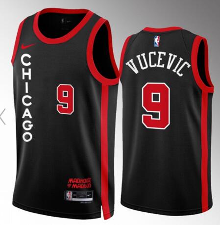 Men's Chicago Bulls #9 Nikola Vucevic Black 2023 24 City Edition Stitched Basketball Jersey