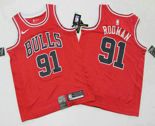 Men's Chicago Bulls #91 Dennis Rodman Red 2019 Nike Swingman Printed NBA Jersey
