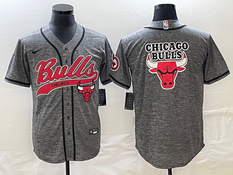 Men's Chicago Bulls Blank Grey Gridiron Cool Base Stitched Baseball Jersey