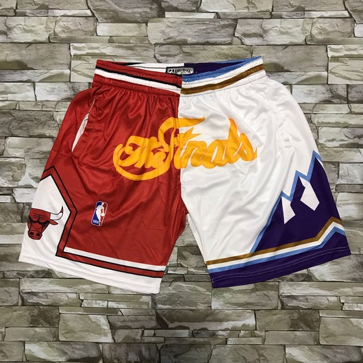 Men's Chicago Bulls and Utah Jazz Red With White 1997 The Finals Patch Split Hardwood Classics Soul Swingman Throwback Shorts