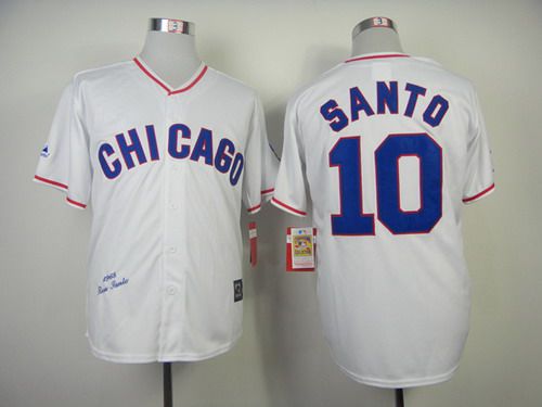Men's Chicago Cubs #10 Ron Santo 1968 White Majestic Throwback Jersey