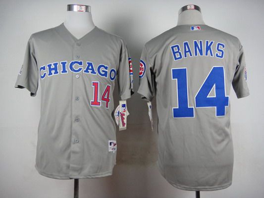 Men's Chicago Cubs #14 Ernie Banks 1990 Turn Back The Clock Gray Jersey With 1990 All-Star Patch