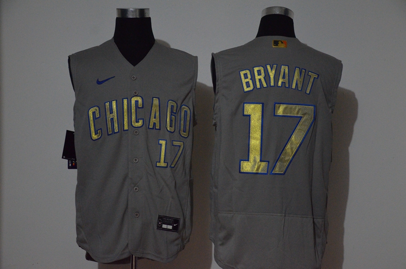 Men's Chicago Cubs #17 Kris Bryant Grey Gold 2020 Cool and Refreshing Sleeveless Fan Stitched Flex Nike Jersey