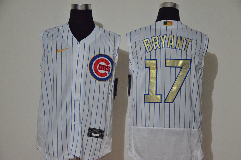 Men's Chicago Cubs #17 Kris Bryant White Gold 2020 Cool and Refreshing Sleeveless Fan Stitched Flex Nike Jersey