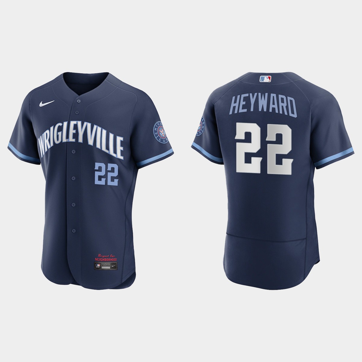 Men's Chicago Cubs #22 Jason Heyward Men's Nike 2021 City Connect Authentic Navy MLB Jersey