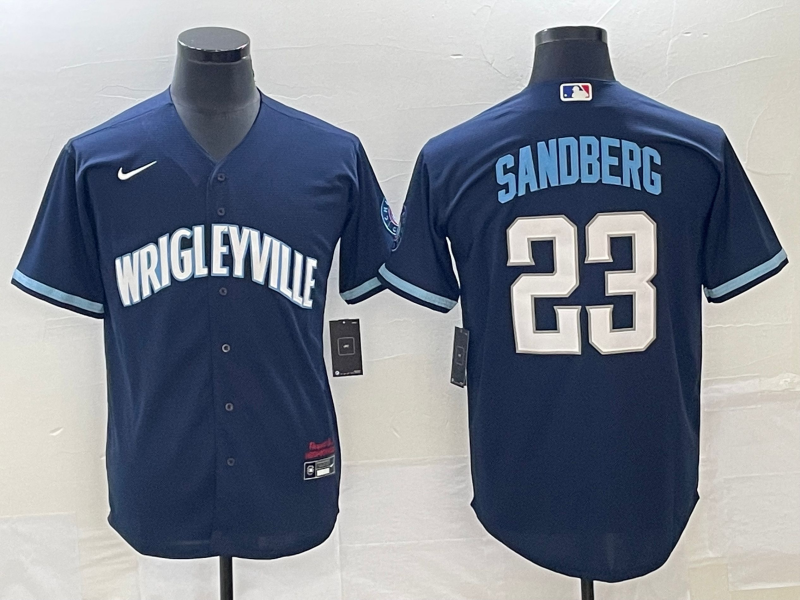 Men's Chicago Cubs #23 Ryne Sandberg Navy City Connect Cool Base Stitched Jersey