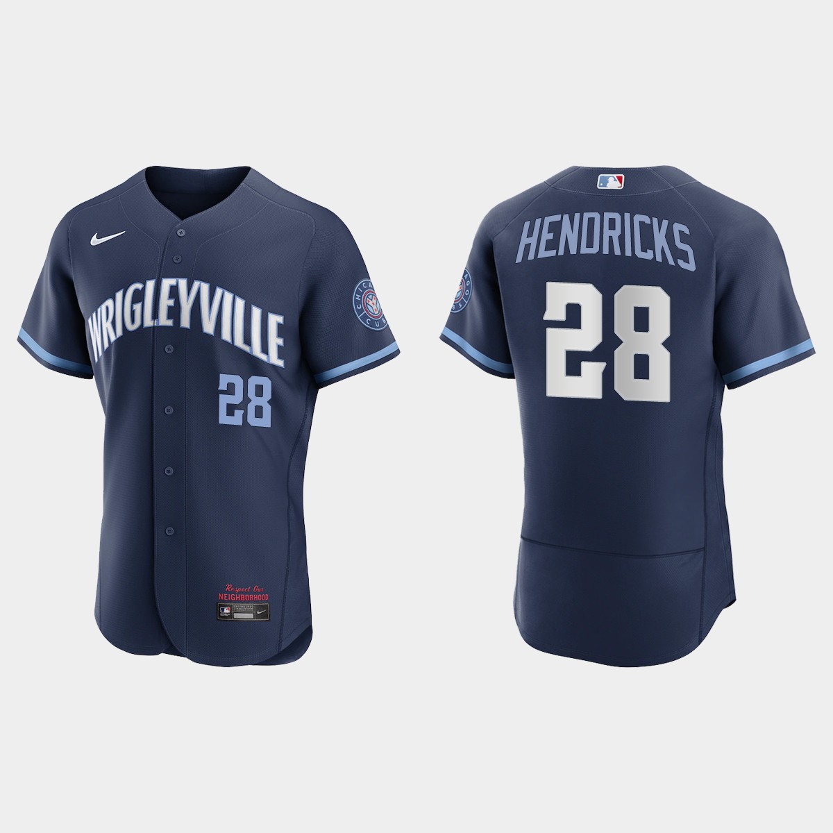 Men's Chicago Cubs #28 Kyle Hendricks Men's Nike 2021 City Connect Authentic Navy MLB Jersey