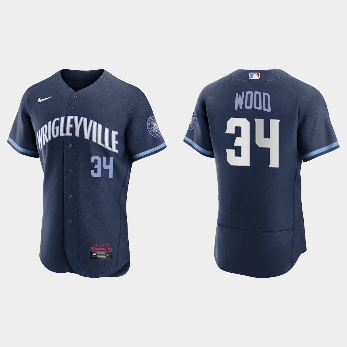 Men's Chicago Cubs #34 Kerry Wood Men's Nike 2021 City Connect Authentic Navy MLB Jersey