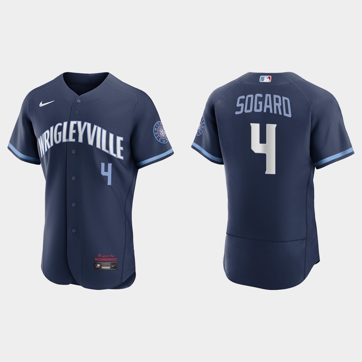 Men's Chicago Cubs #4 Eric Sogard Men's Nike 2021 City Connect Authentic Navy MLB Jersey