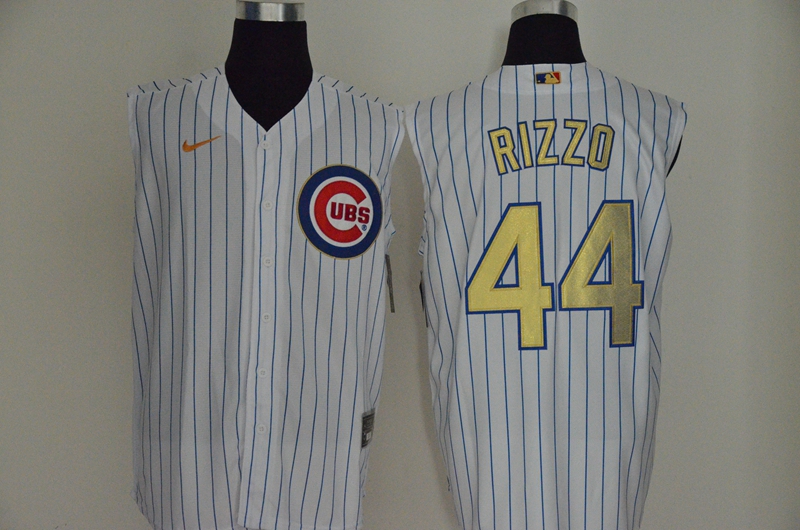 Men's Chicago Cubs #44 Anthony Rizzo White Gold 2020 Cool and Refreshing Sleeveless Fan Stitched MLB Nike Jersey