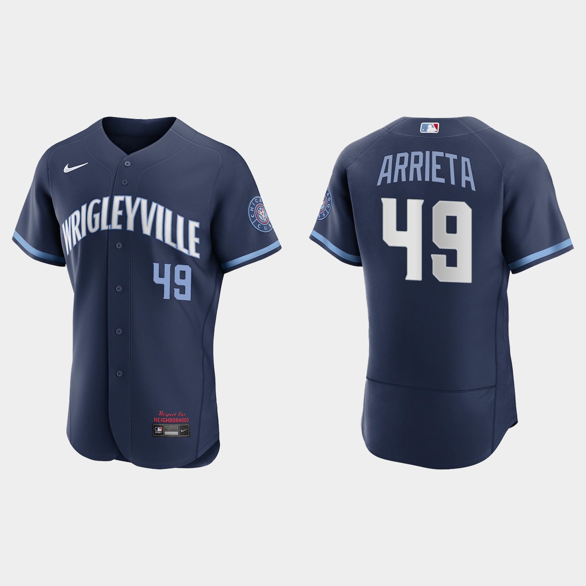 Men's Chicago Cubs #49 Jake Arrieta Men's Nike 2021 City Connect Authentic Navy MLB Jersey