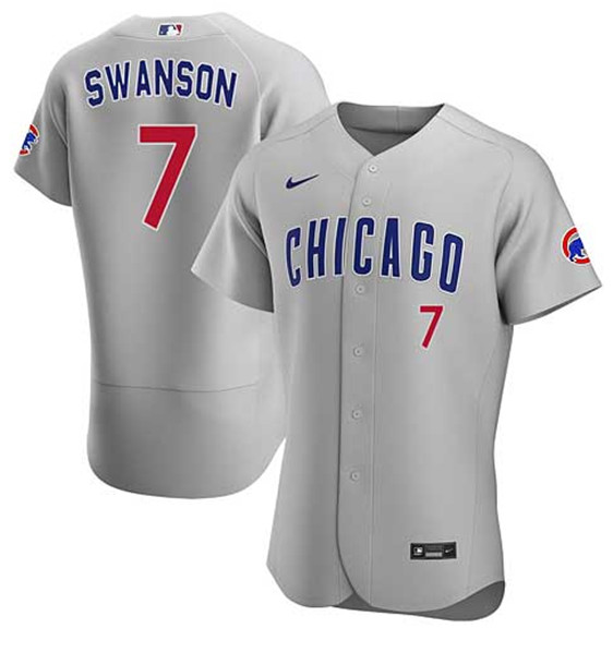 Men's Chicago Cubs #7 Dansby Swanson Gray Flex Base Stitched Baseball Jersey